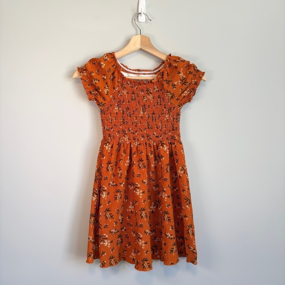 DOT DOT SMILE Size 5/6 Limited Edition Rushed Top Floral Rust Orange Fall Dress